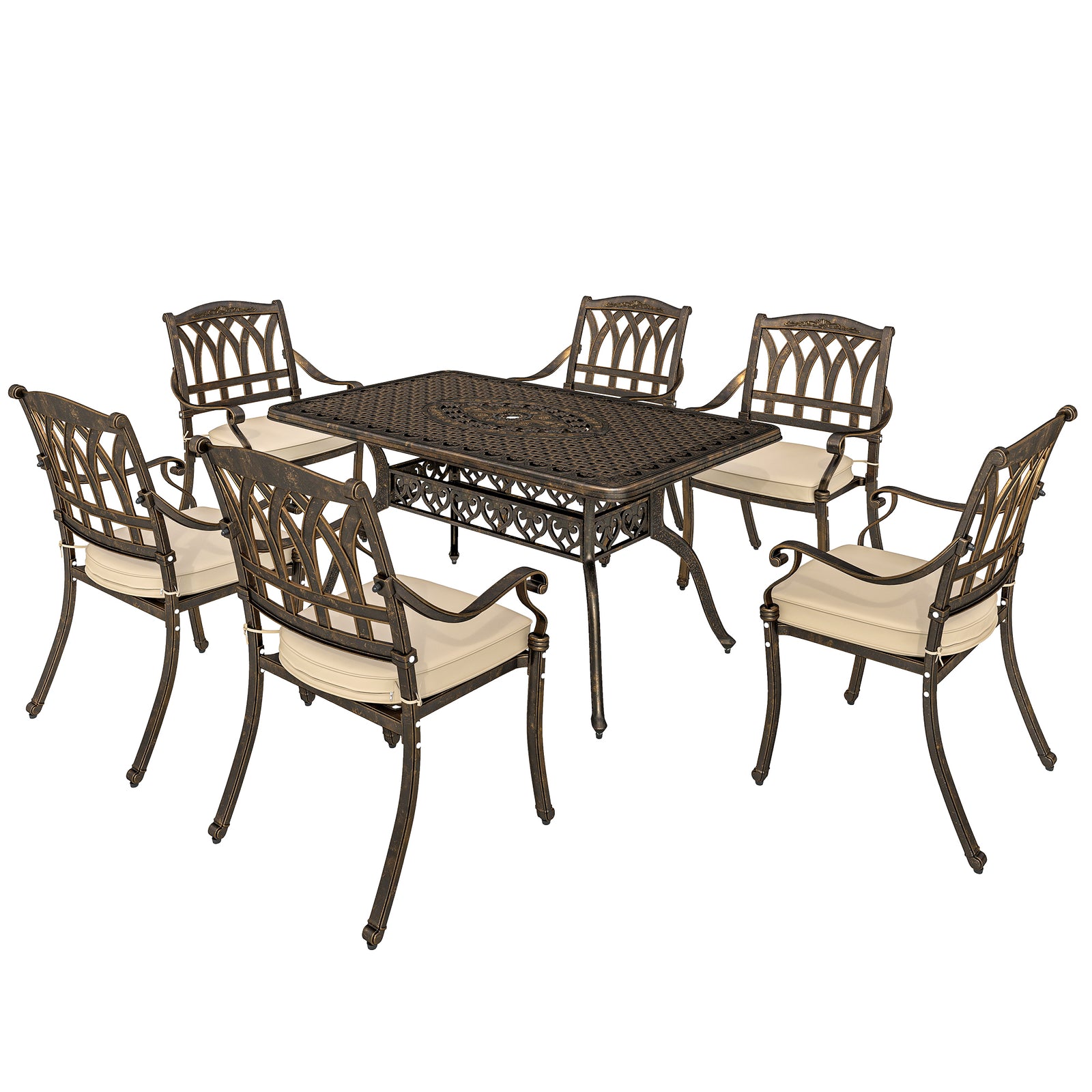 Seven-Piece Cast Aluminium Garden Dining Set - Bronze Tone
