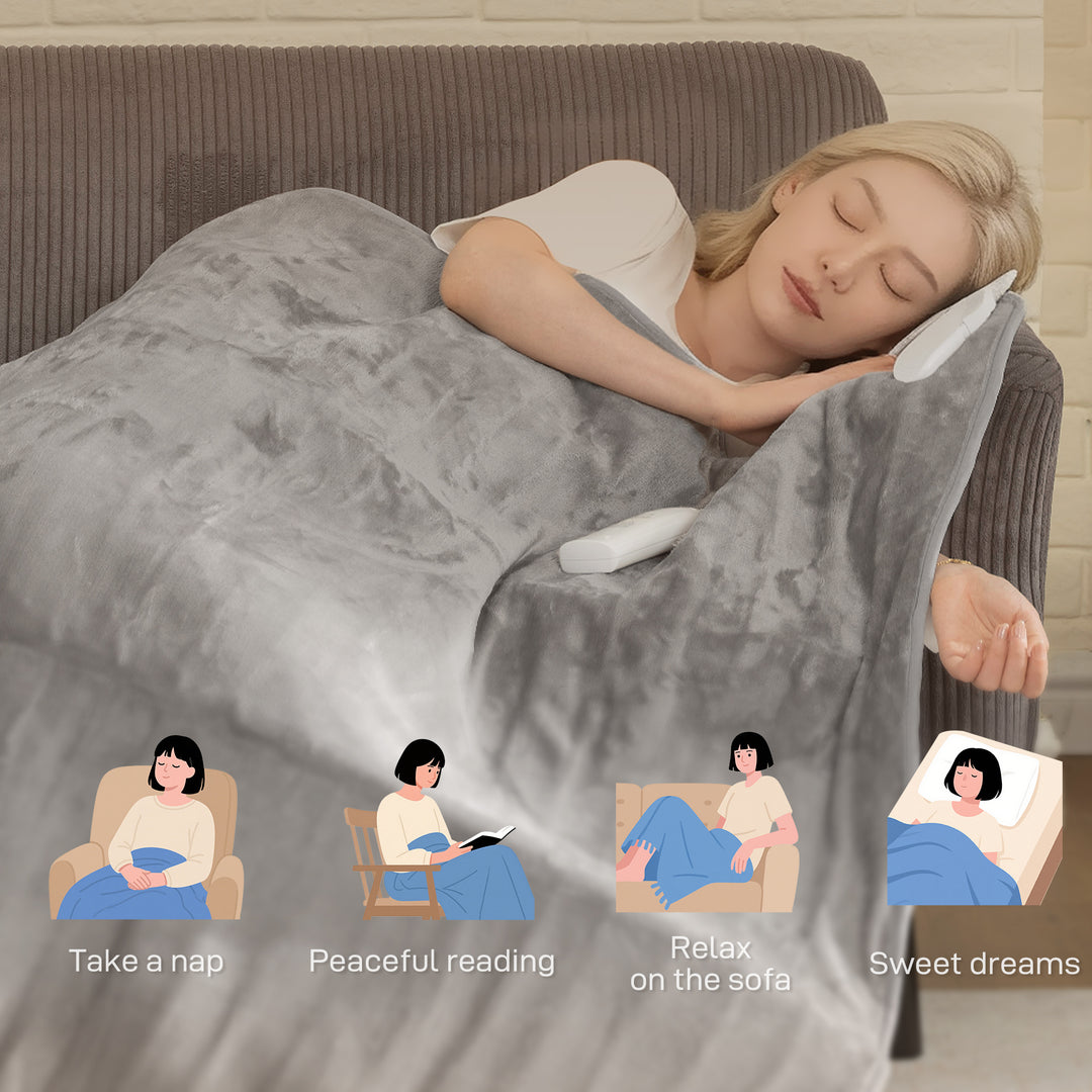 MCL Electric Blanket with Dual Controllers, Machine Washable Heated Throw Blanket with Ultra Soft Flannel Fabric, 5 Heating Levels, 10 Hour Timer, Grey