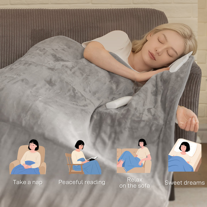 MCL Electric Blanket with Dual Controllers, Machine Washable Heated Throw Blanket with Ultra Soft Flannel Fabric, 5 Heating Levels, 10 Hour Timer, Grey
