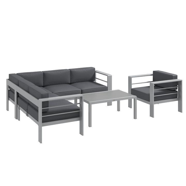 Outsunny Five-Piece Aluminium Garden Sofa Set, with Glass-Top Table - Grey | Aosom UK