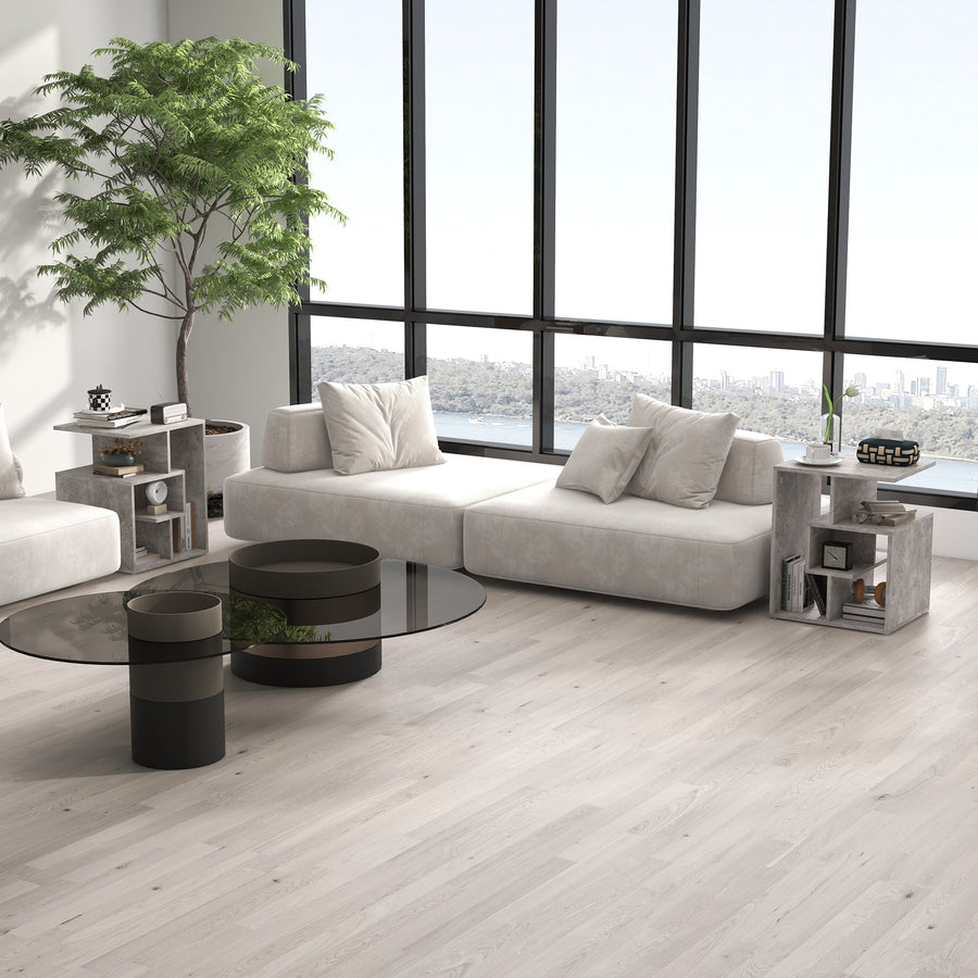 Side Table, 3 Tier End Table with Open Storage Shelves for Living Room, Bedroom, Set of 2, Cement Colour