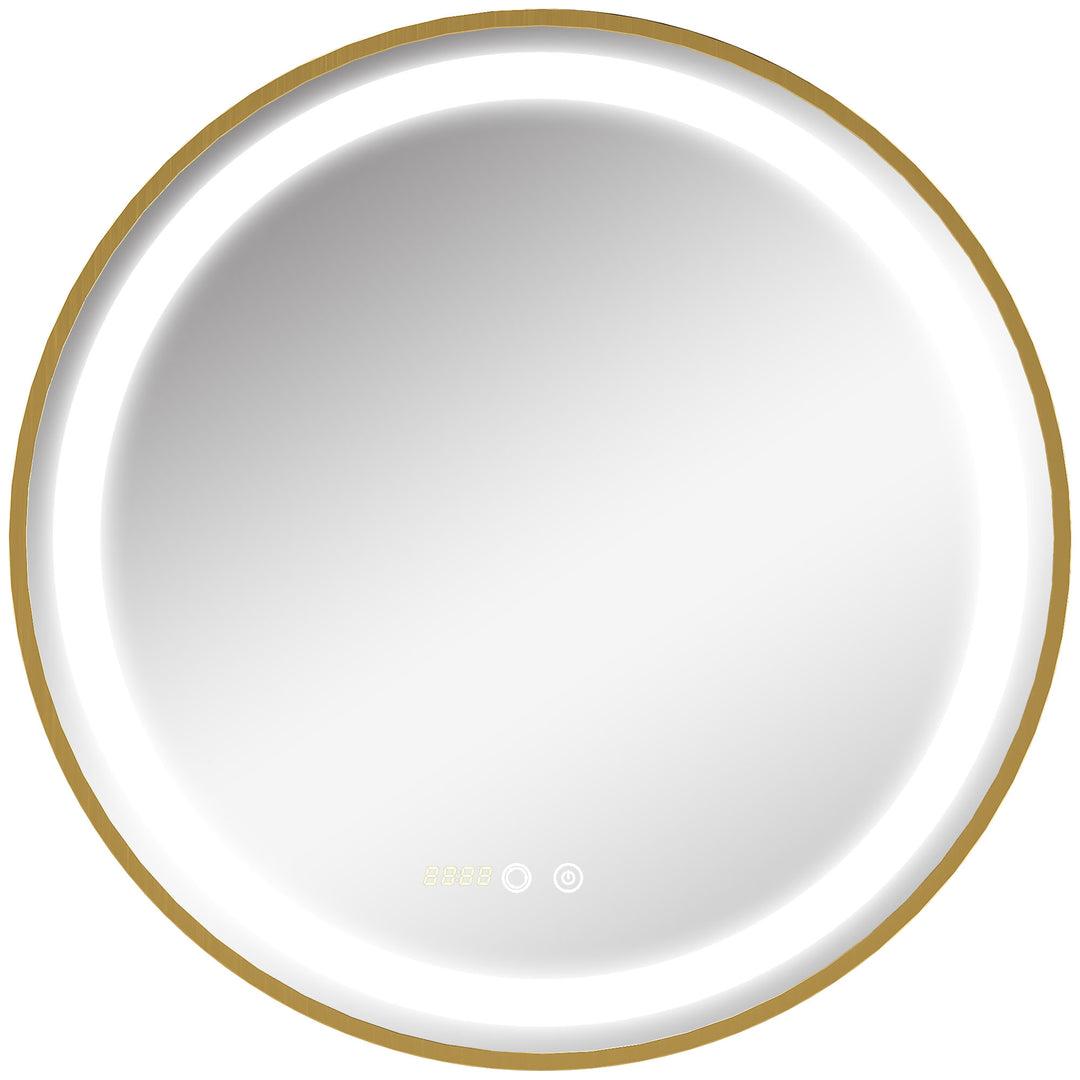 MCL Round LED Bathroom Mirror, Dimmable Lighted Wall Mount Mirror with 3 Colours, Time Display, Memory Function, Hardwired