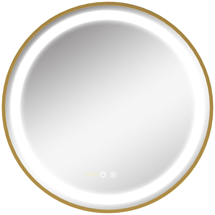 MCL Round LED Bathroom Mirror, Dimmable Lighted Wall Mount Mirror with 3 Colours, Time Display, Memory Function, Hardwired