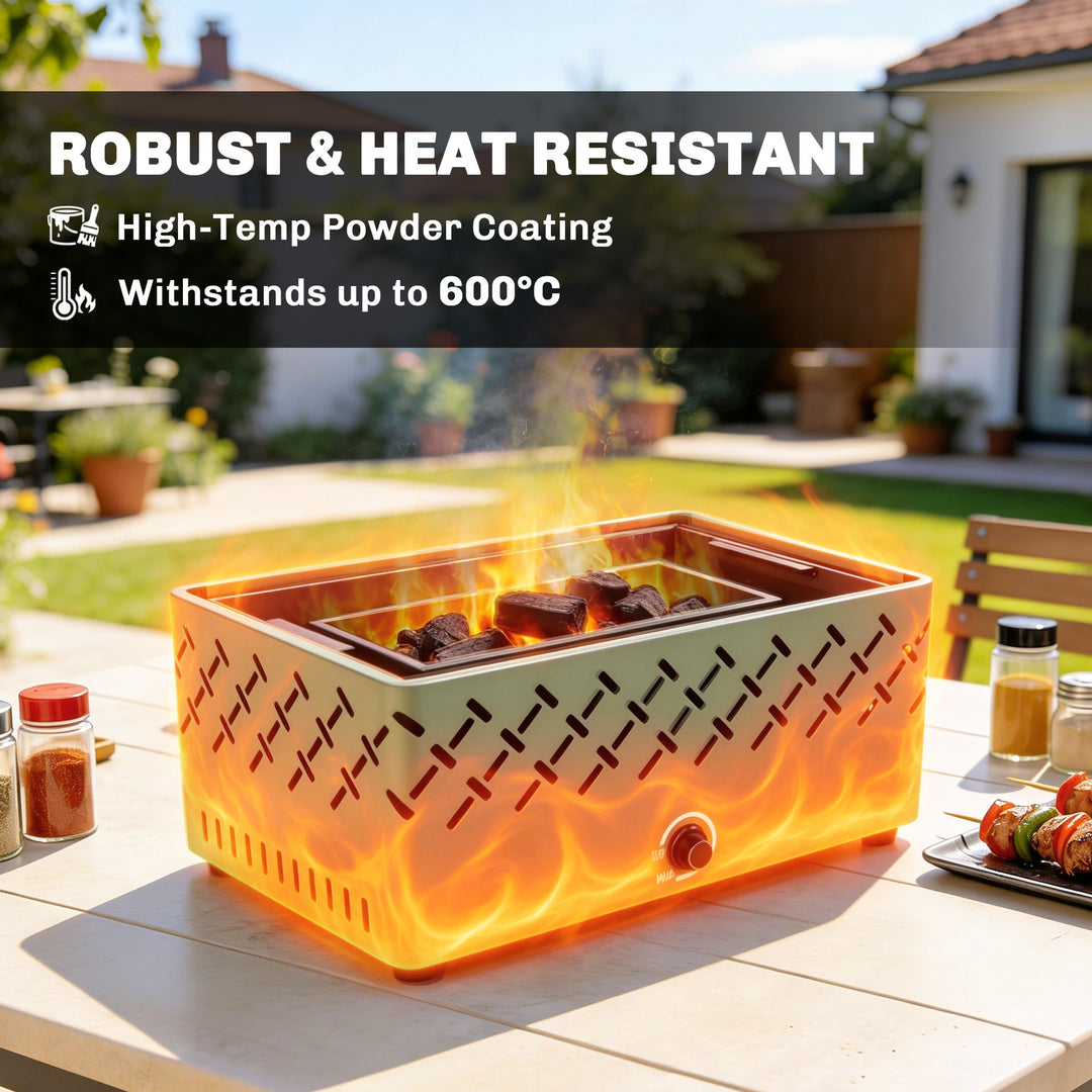 Portable Charcoal BBQ Grill, Battery Powered Barbecue Grill with Built