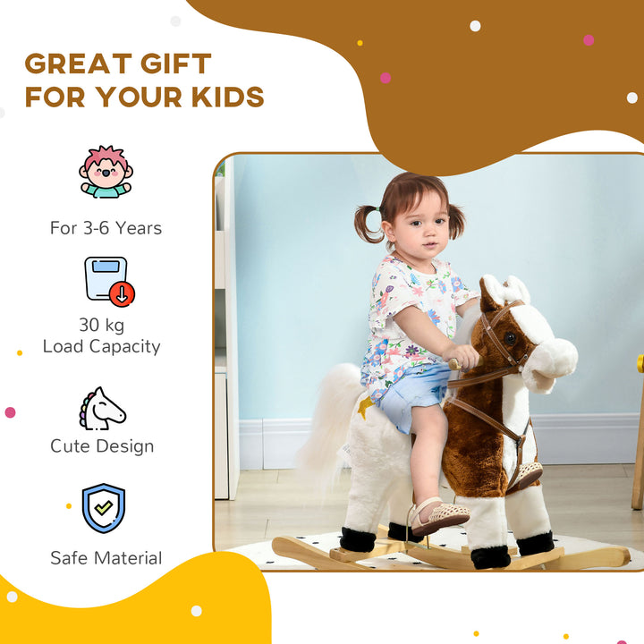 HOMCOM Rocking Horse with Music Sound, Ride On Horse with Saddle Gift for 3-6 Years Old Girl and Boy, Brown