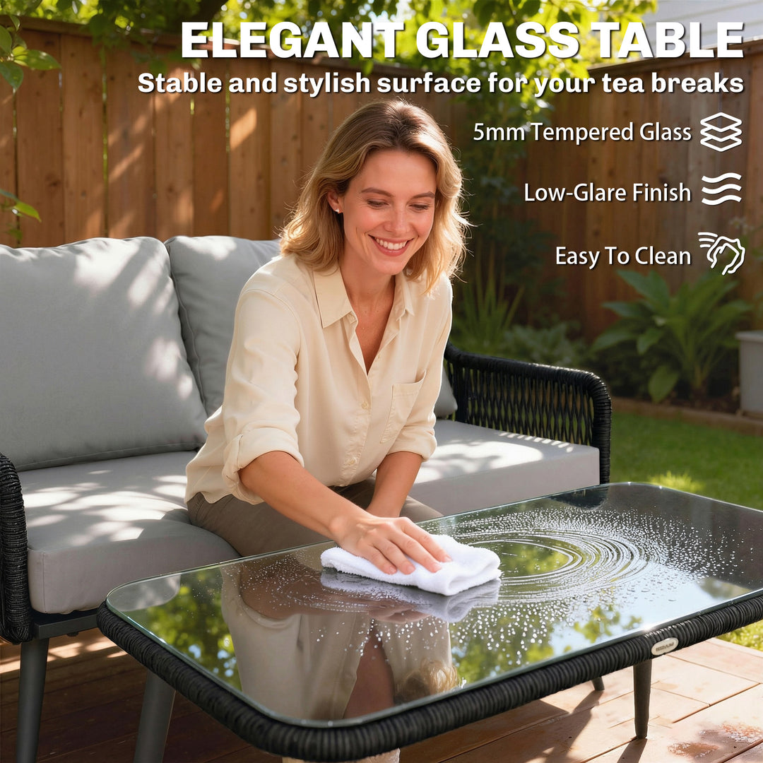 Rattan Garden Furniture Set, 4 Piece Outdoor Patio Furniture with Temp