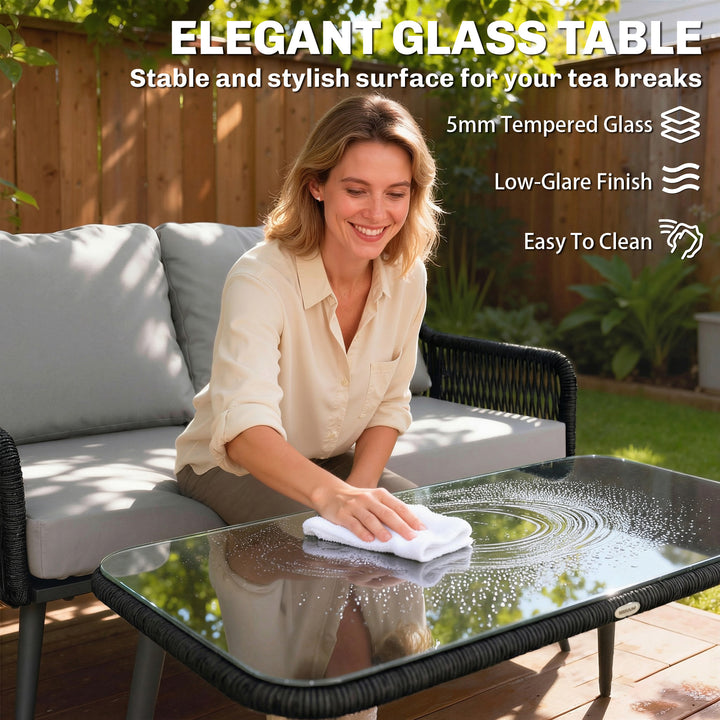 Rattan Garden Furniture Set, 4 Piece Outdoor Patio Furniture with Temp