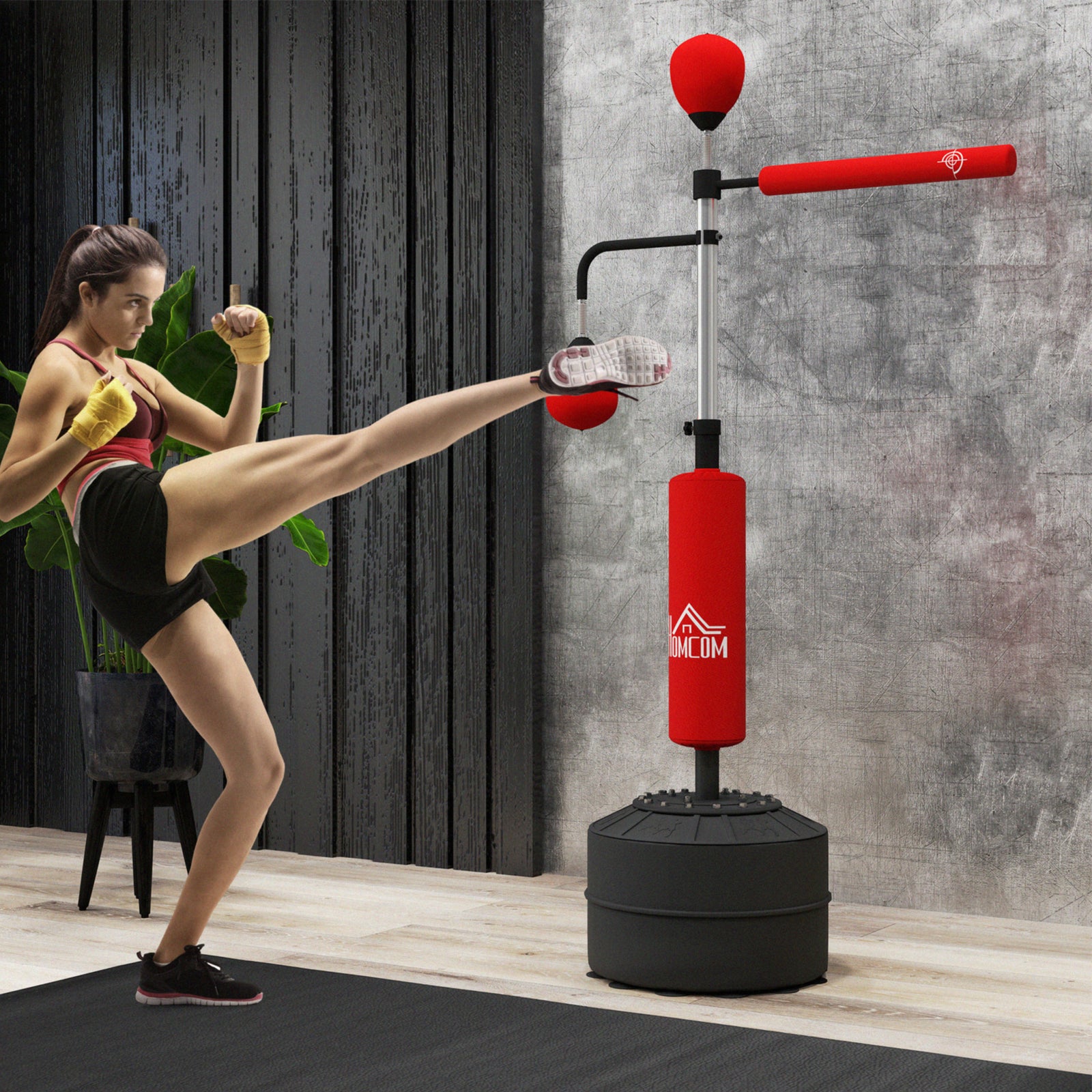 4-in-1 Boxing Punching Bag, Freestanding with 2 Speed Bals, 360° Reflex Bar, 160-230cm Adjustable Height, Red