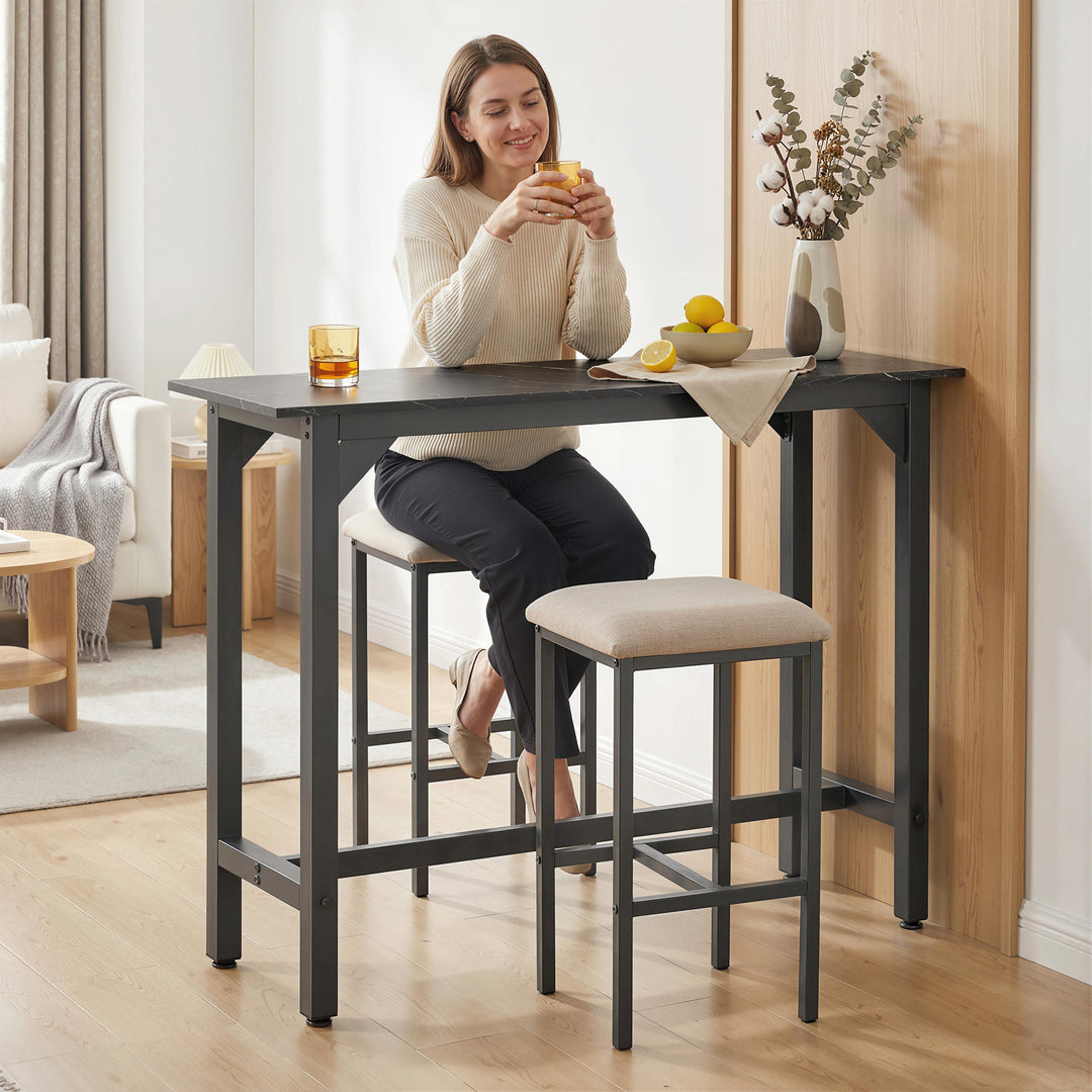 Rectangular Bar Table, Marble Effect Pub Coffee Table for Small Space,