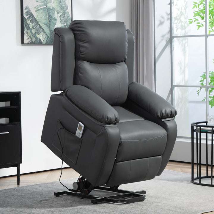 HOMCOM Electric Power Lift Recliner Chair Vibration Massage Reclining Chair with Remote Control and Side Pocket, Dark Grey