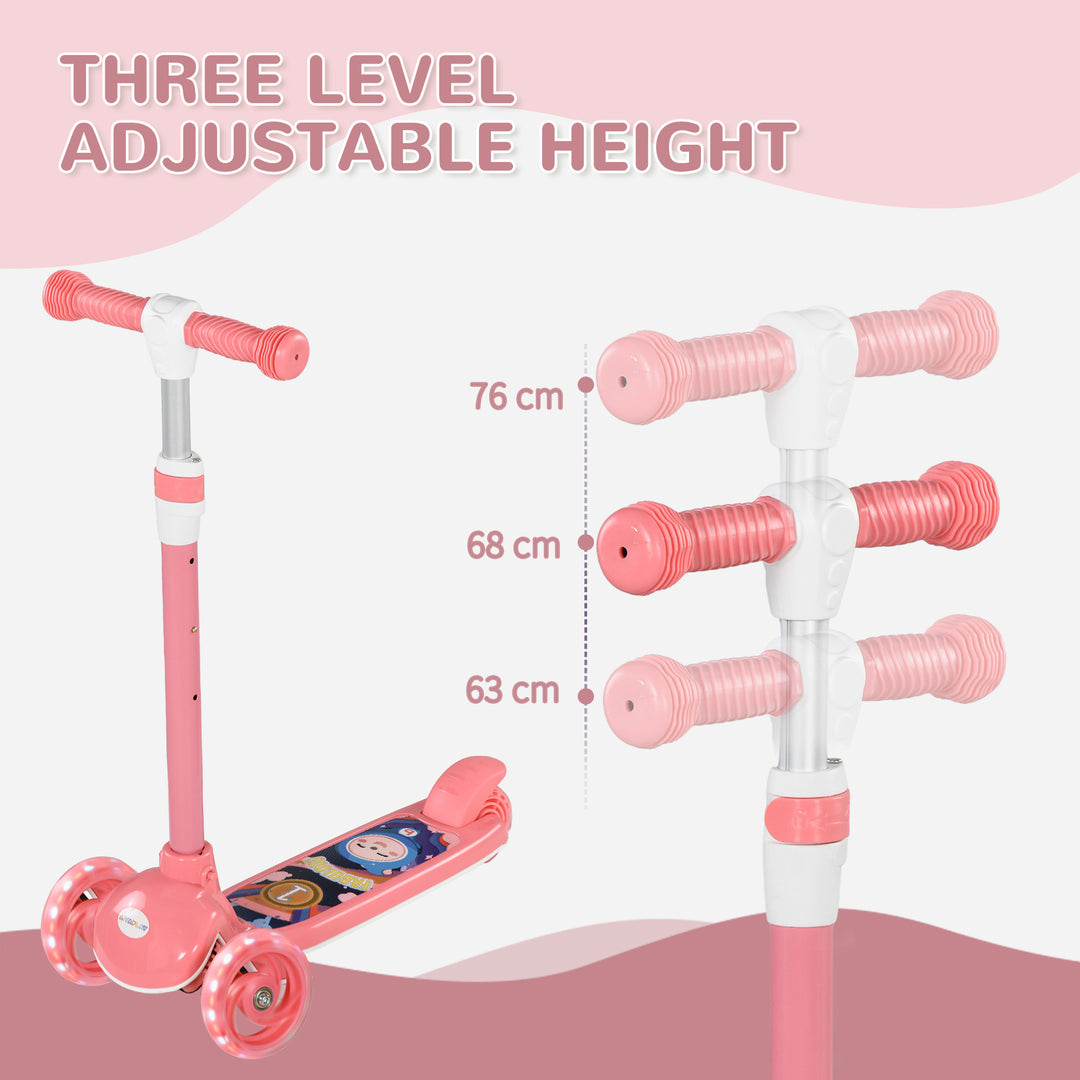 AIYAPLAY Kids 3 Wheel Scooter for 2-6 Years Old w/ Adjustable Height, LED Light, TPE Handlebar, Pink