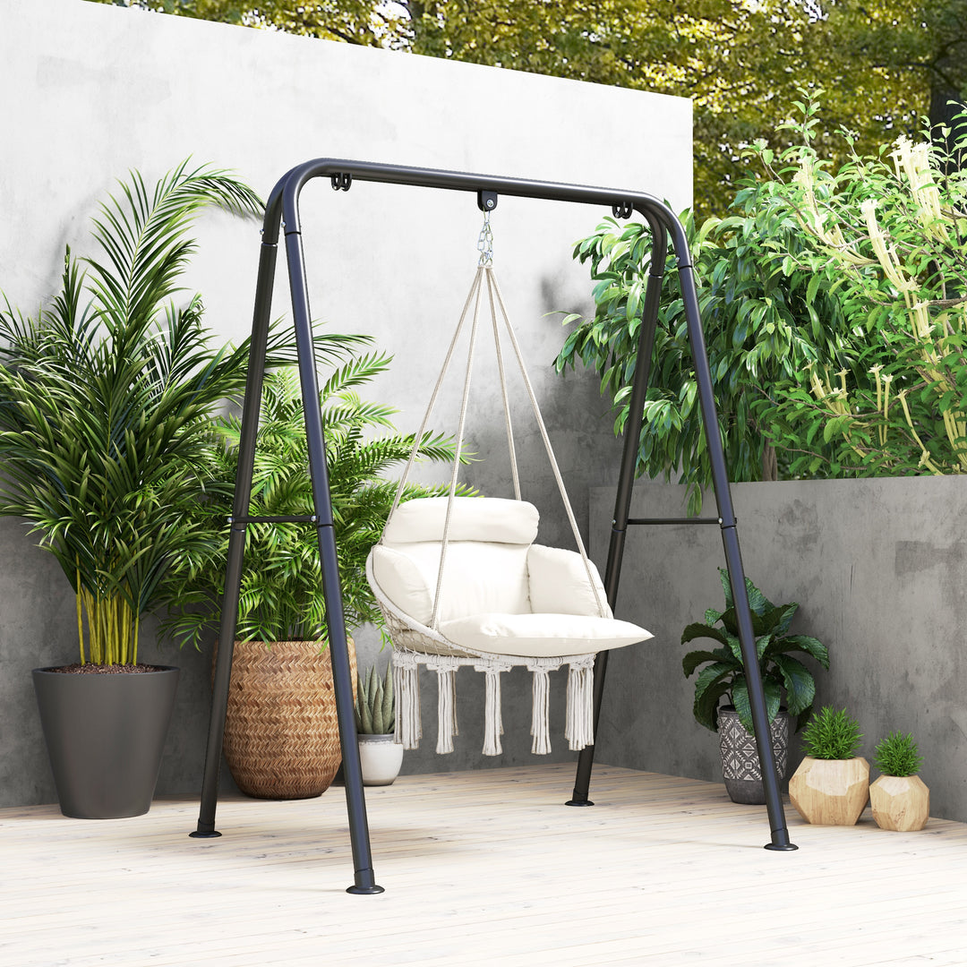 Hanging Chair Outdoor Hammock Chair with Soft Cushion, Cotton Rope Boho Style Swing Chair, Hanging Garden Swing Seat for Indoor Outdoor, Cream White