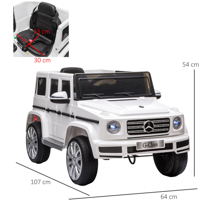 MCL Mercedes Benz G500 Licensed 12V Kids Electric Ride On Car  Toy with Parental Remote Control Battery-powered 2 Motors Music Lights MP3 for 3-8 Years Old White