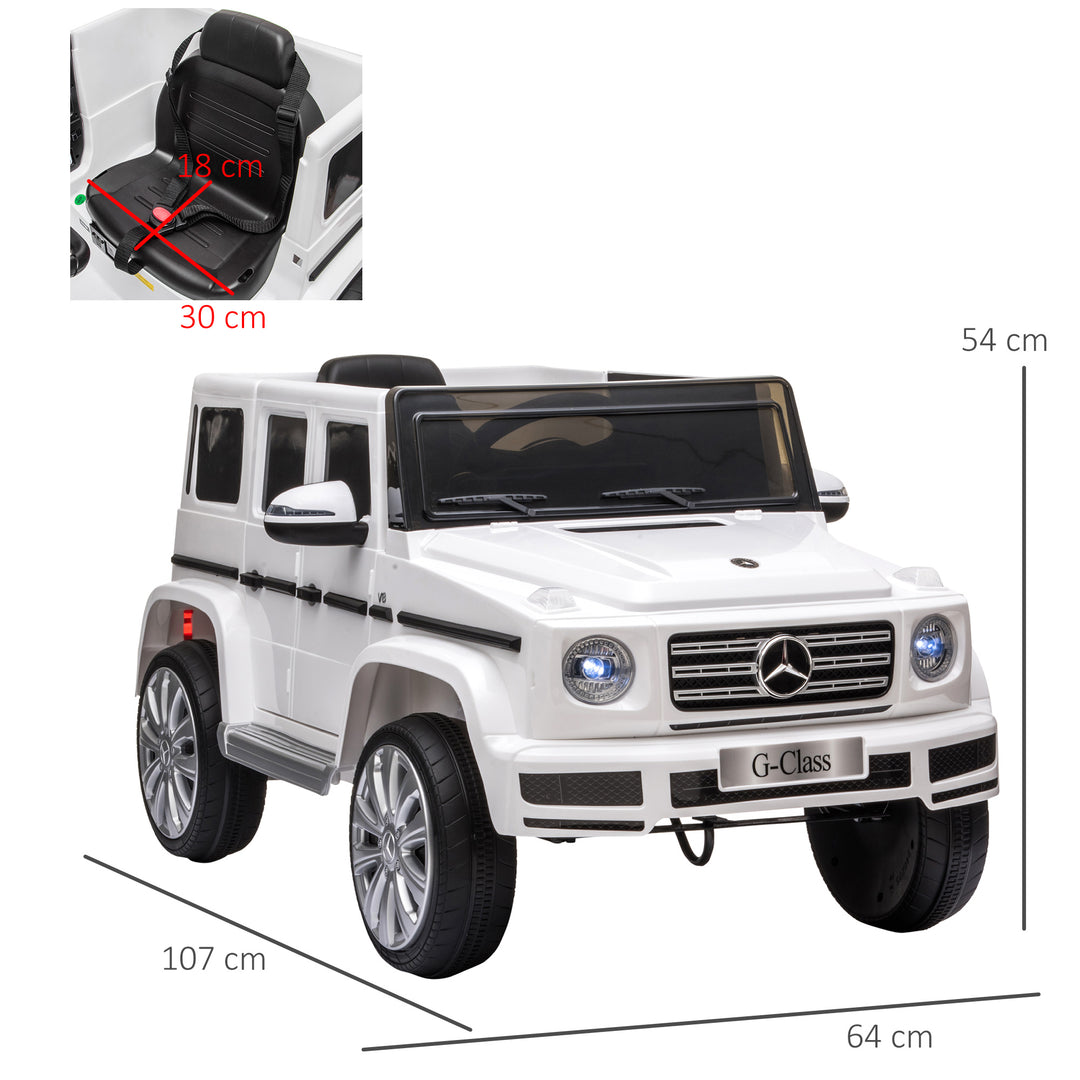 Mercedes Benz G500 Licensed 12V Kids Electric Ride On Car Toy with Parental Remote Control Battery-powered 2 Motors Music Lights MP3 for 3-8 Years Old White