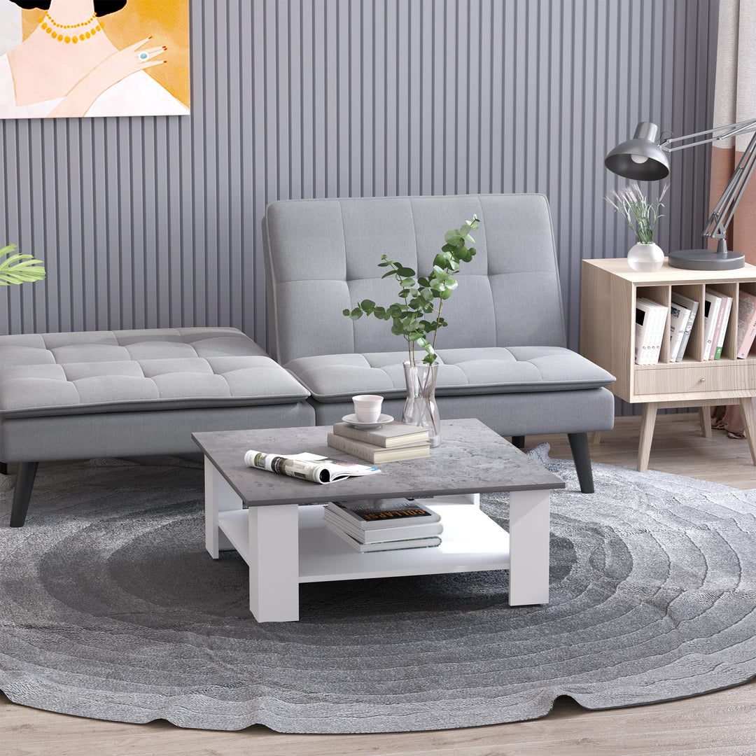 Square Coffee Table, Wooden Coffee Table with Storage, Cocktail Center Tea Table for Home Office, 80W x 80D x 31.5Hcm, Grey and White