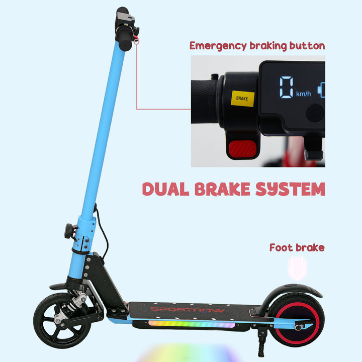 Folding Electric Scooter for Kids Age 6-14 with Dual Brakes, Front Suspension, LED Colourful Lights and Display, 6.8kg Lightweight Aluminium E Scooter, Up to 14 KM/H & 6 KM, Blue