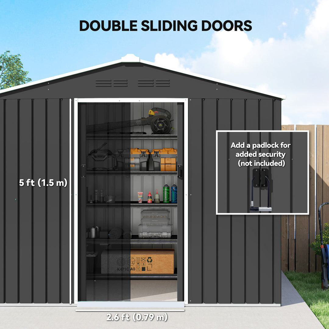 8 x 6ft Galvanised Steel Shed, with Double Door - Dark Grey