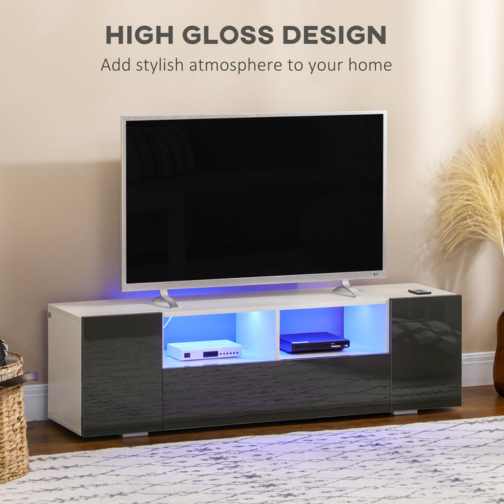 HOMCOM Modern TV Stand Unit for TVs up to 60" with LED Lights, Storage Shelves and Cupboards, 137cmx35cmx42cm, Grey | Aosom UK