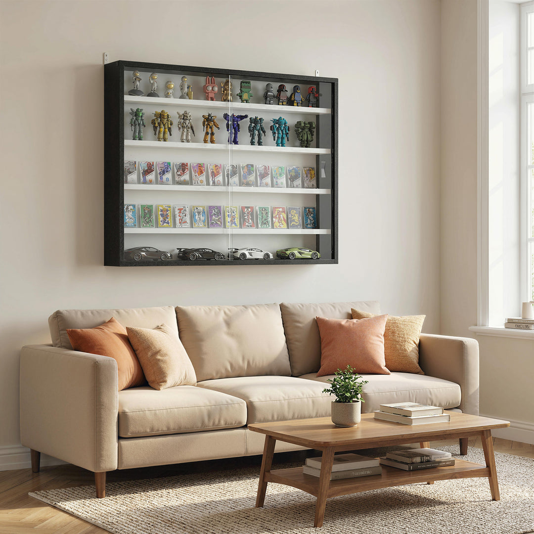 5-Tier Wall Display Cabinet, Wall Mounted Display Case w/ 4 Adjustable
