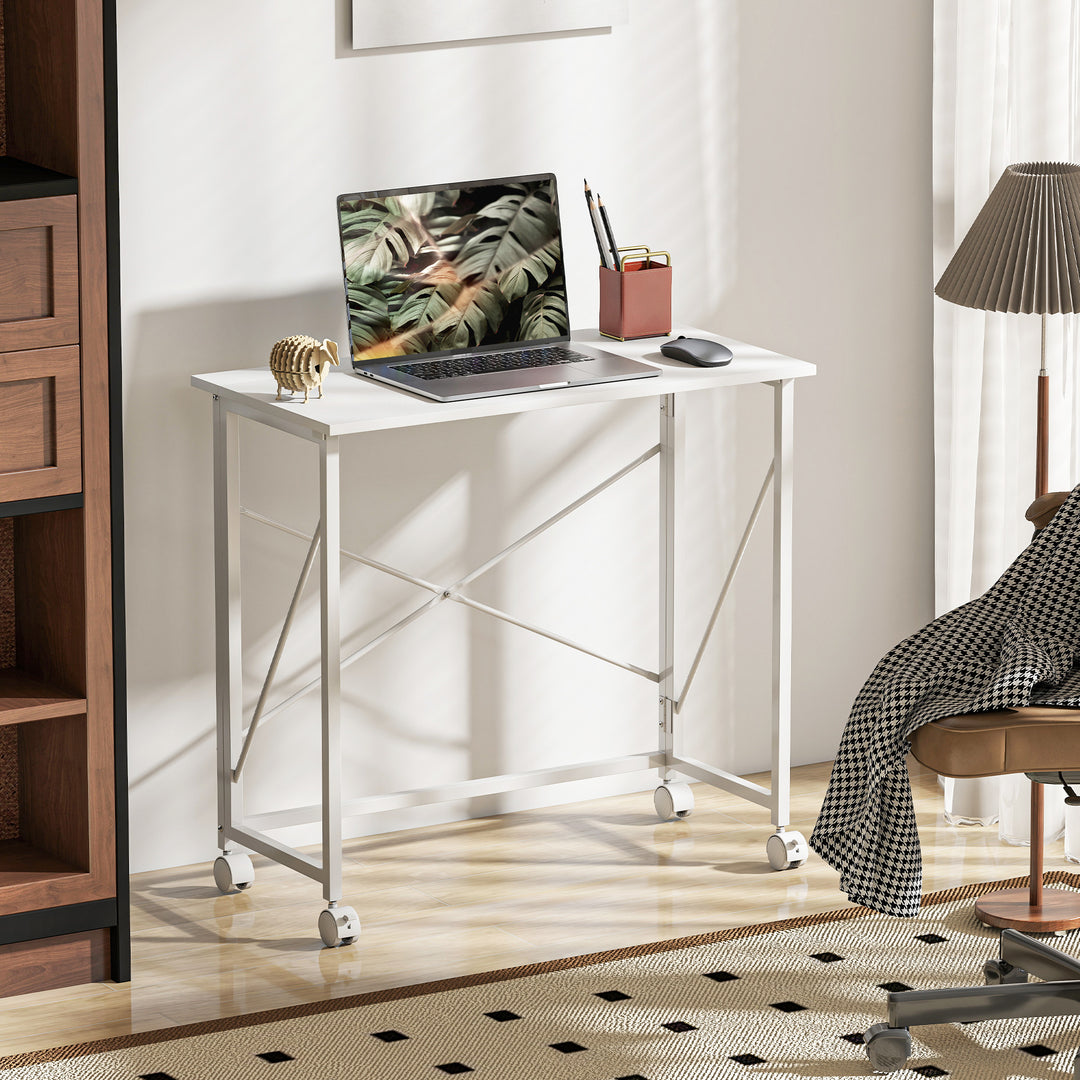 80 cm Folding Desk on Wheels - White