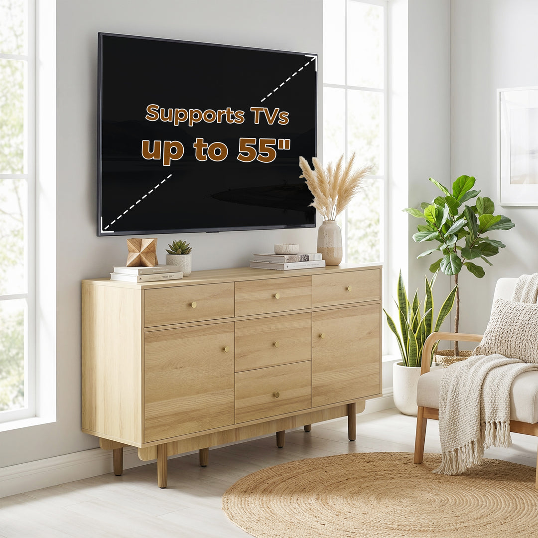 Sideboard with 5 Drawers and 2 Cabinets Buffet Cabinet with Solid Wood