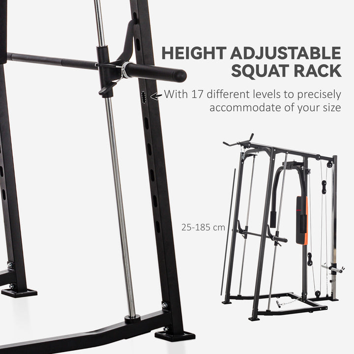 3 In 1 Smith Machine with Dual Cable Pulley System, Chest Press Station, 17-Level Squat Rack and Barbell Bar