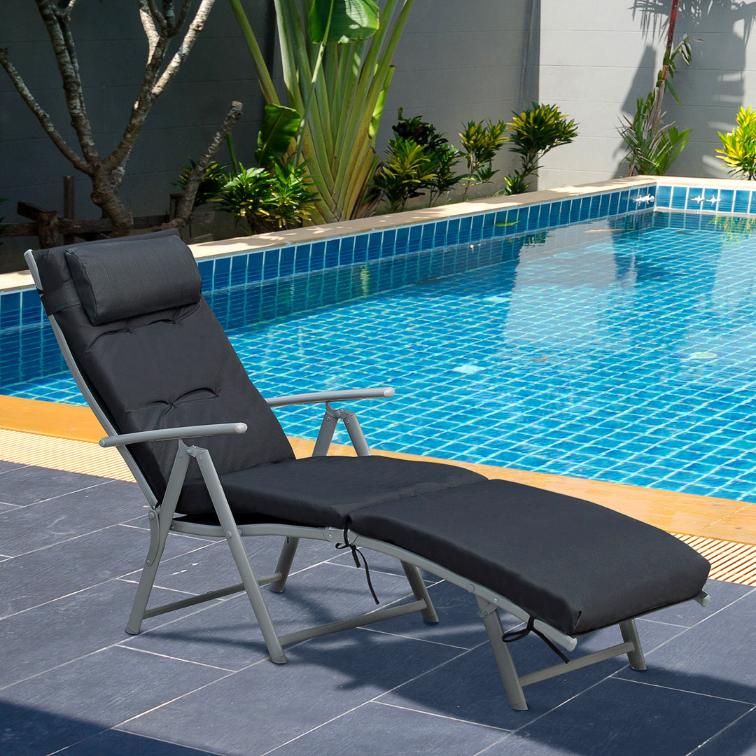 Steel Frame Outdoor Garden Padded Sun Lounger w/ Pillow Black