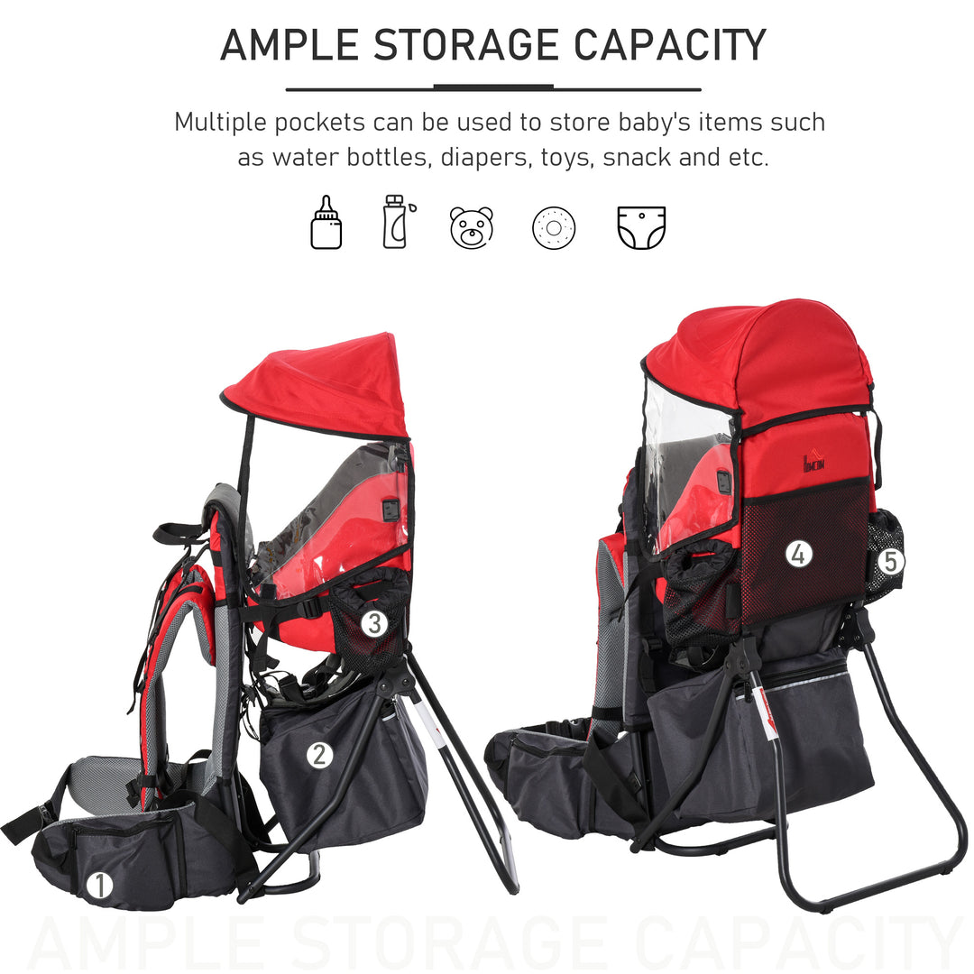MCL Baby Hiking Backpack Carrier Child Carrier with Ergonomic Hip Seat Detachable Rain Cover Adjustable Straps Stand for Toddler 6 - 36 Months Red