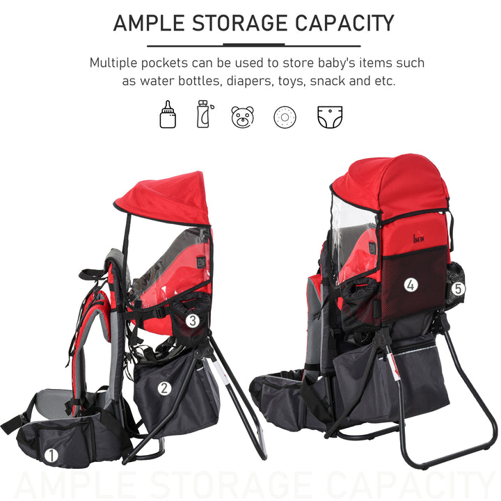 MCL Baby Hiking Backpack Carrier Child Carrier with Ergonomic Hip Seat Detachable Rain Cover Adjustable Straps Stand for Toddler 6 - 36 Months Red