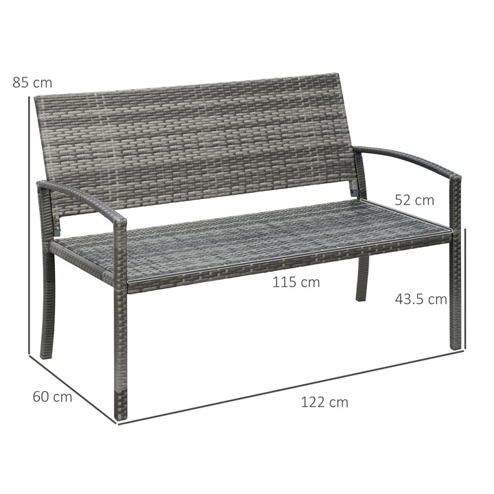 2 Seater Poly Rattan Garden Bench, All Weather Wicker Garden Loveseat, Outdoor Seating Bench with 240 Load Capacity, Backrest and Armrests for Patio, Terrace, Balcony, Grey