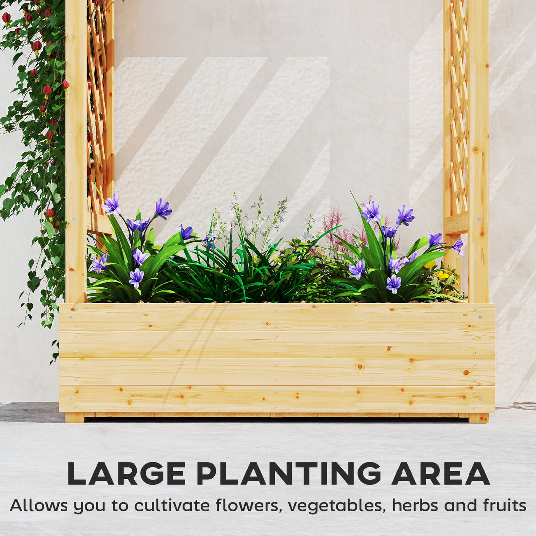 Garden Planter with Trellis, Wooden Raised Bed for Garden with Hanging Roof and Drainage Holes, Outdoor Trellis Planter Box for Vegetables, Herbs and Flowers, 110 x 44 x 113 cm