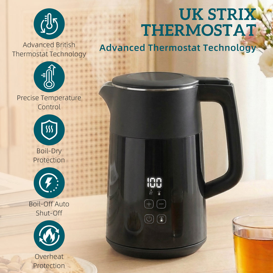 Electric Kettle, 1.7L Fast Boil 3kW Water Kettle with UK Strix Thermos