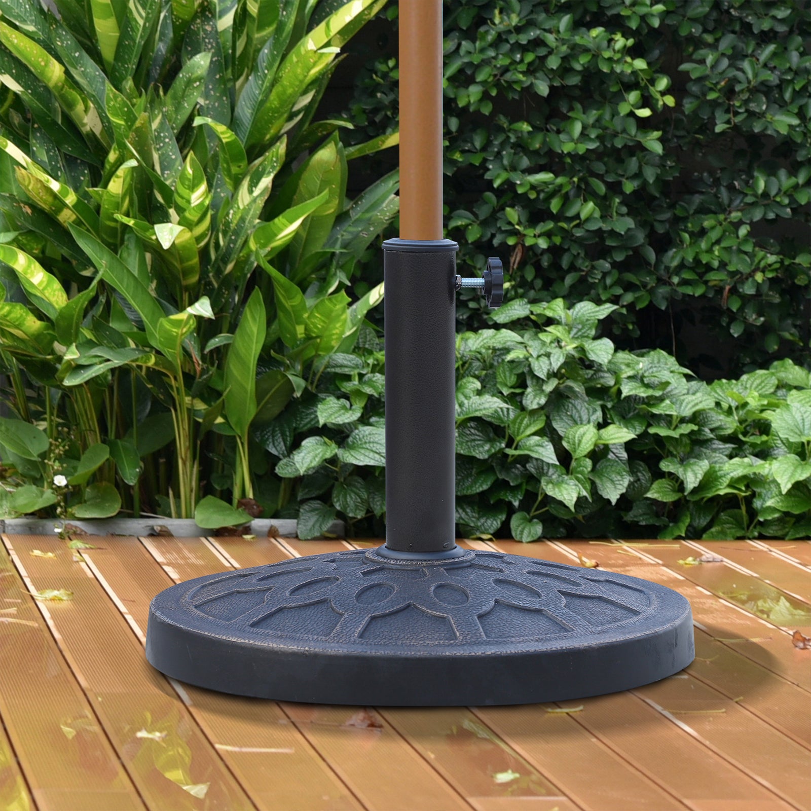 13kg Resin Umbrella Stand Holder, Garden Parasol Base for 38mm or 48mm Outdoor Umbrella Poles, Bronze Tone