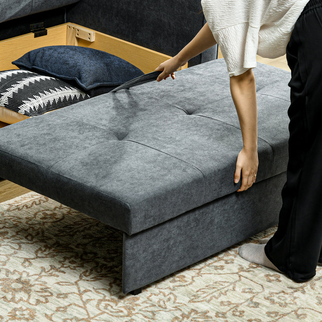 2 Seater Sofa Bed, Convertible Bed Settee, Modern Velvet Loveseat Sofa Couch with 2 Cushions, Hidden Storage for Living Room, Guest Room, Dark Grey