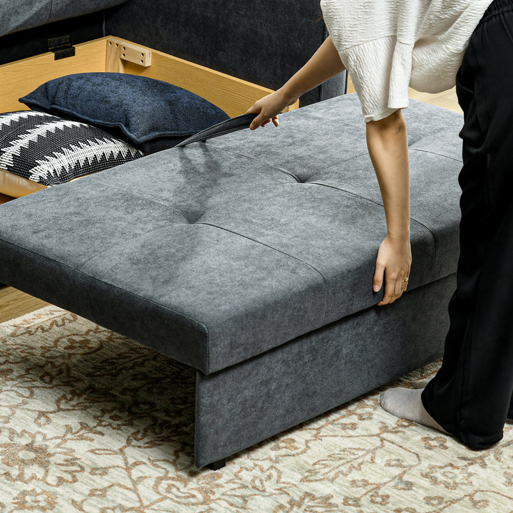 2 Seater Sofa Bed, Convertible Bed Settee, Modern Velvet Loveseat Sofa Couch with 2 Cushions, Hidden Storage for Living Room, Guest Room, Dark Grey