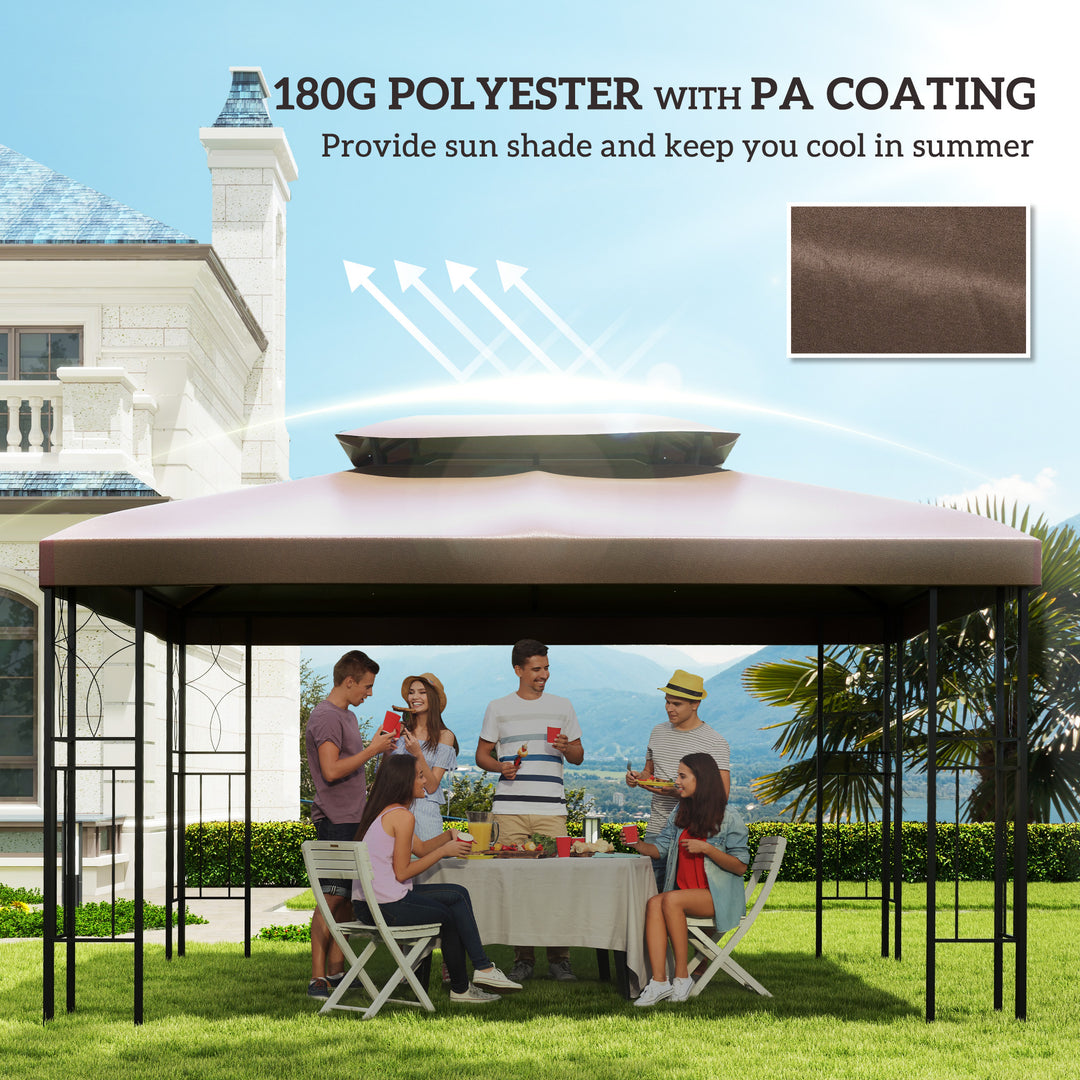3x4m Gazebo Replacement Roof Canopy 2 Tier Top UV Cover Garden Patio Outdoor Sun Awning Shelters, Brown (TOP COVER ONLY)