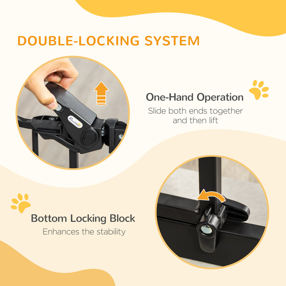 Pet Gate Safety Gate, with Cat Flap, Auto Close, for Staircases, Doorways, Hallways, 74-105cm Wide - Black