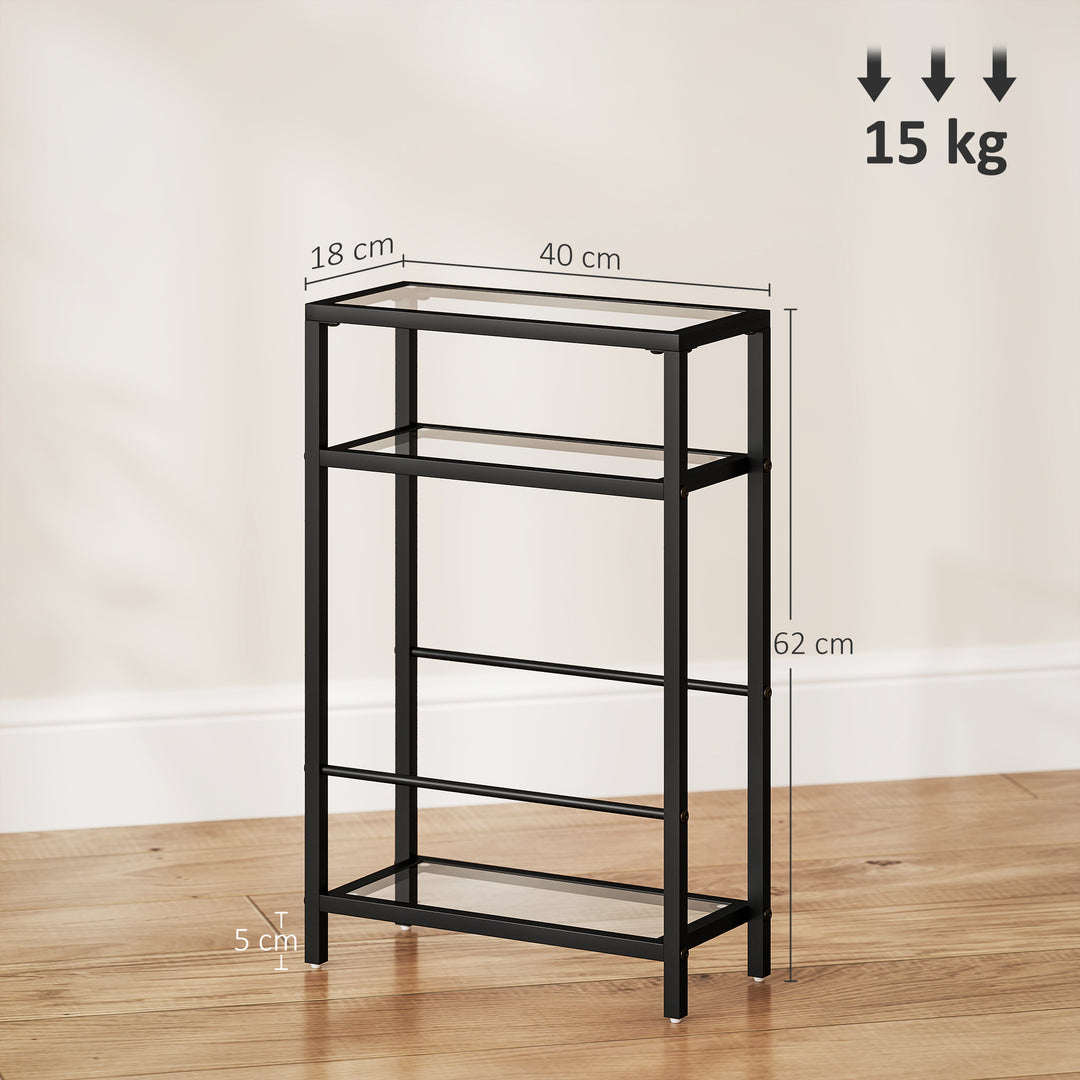 3-Tier Side Table, Narrow End Table with Storage Shelf and Tempered Gl