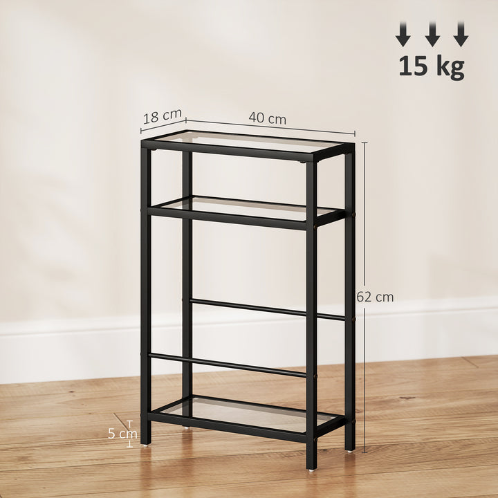 3-Tier Side Table, Narrow End Table with Storage Shelf and Tempered Gl