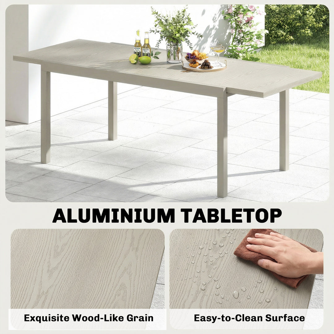 Extending Garden Table, Aluminium Outdoor Dining Table for 8-10 with W