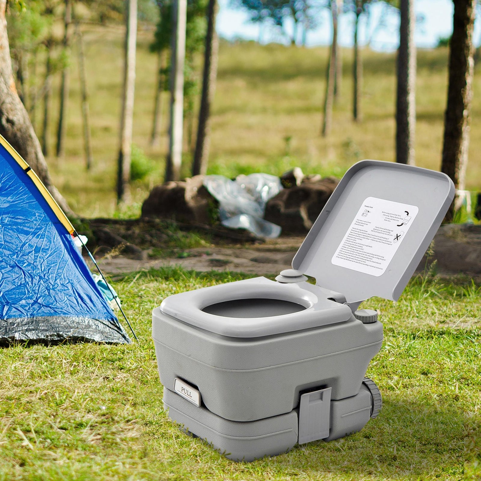 10L Portable Toilet for Adults, Outdoor Camping Toilet with 2 Detachable Tanks & Push-button Operation, Compact Outdoor Travel Potty Loo with Lid, Seat for Fishing, Hiking, Picnic, Grey