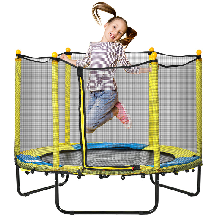 HOMCOM 4.6FT / 55 Inch Kids Trampoline with Enclosure Safety Net Pads Indoor Trampolines for Child 3-10 Years Old, Yellow | Aosom UK