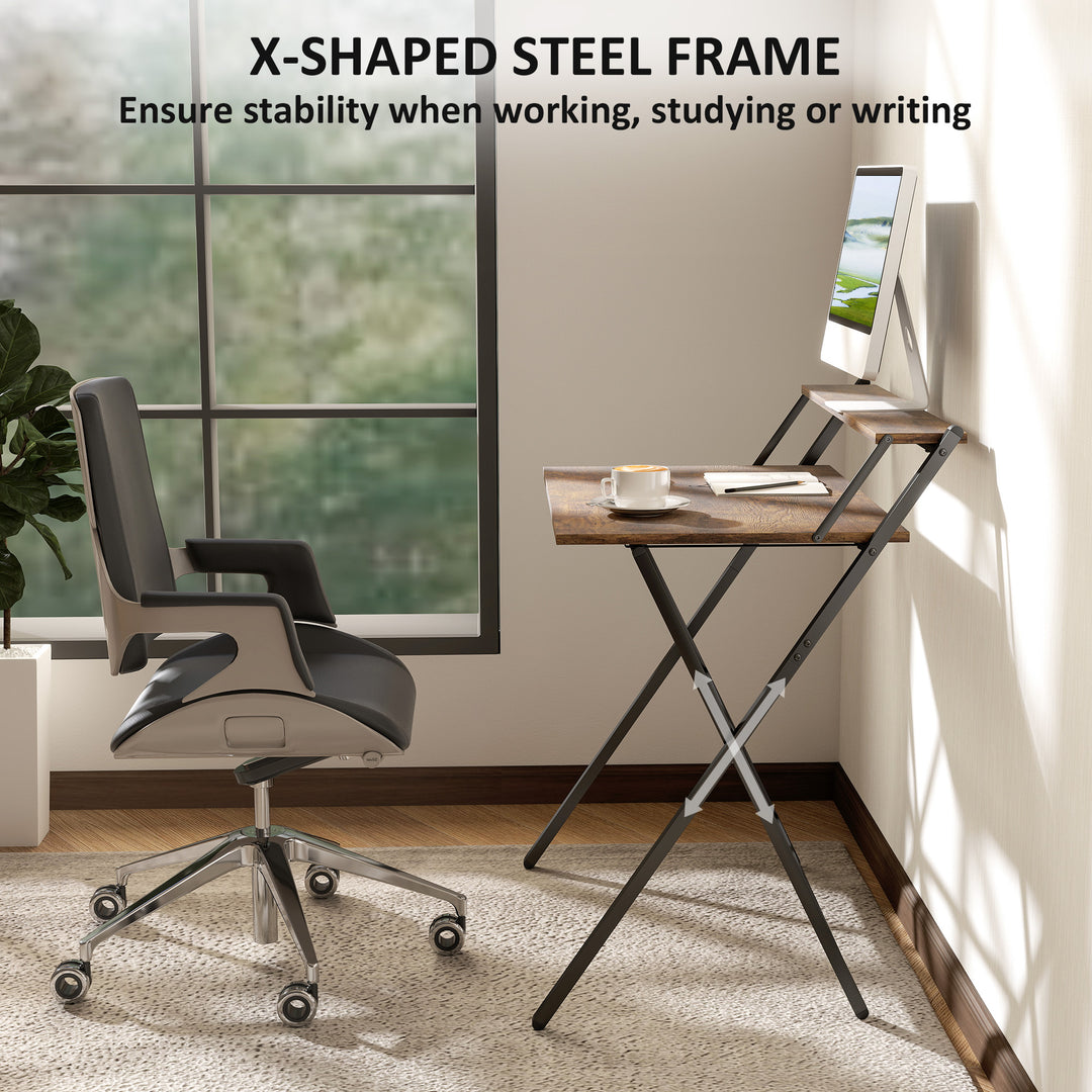 81.5 cm Folding Computer Desk with Monitor Shelf - Rustic Brown