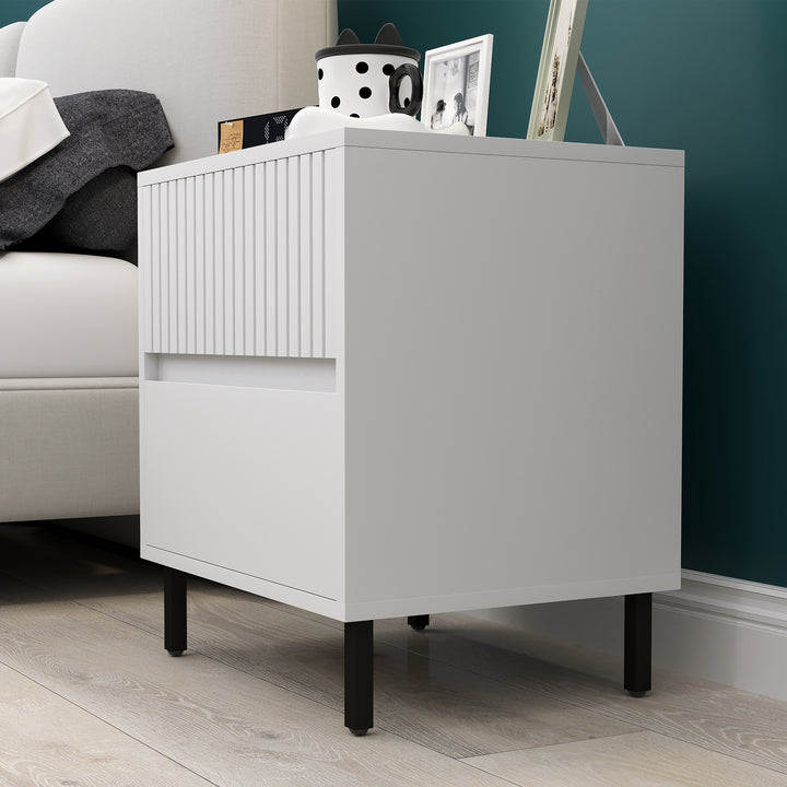 Simple Line Indented Two-Drawer Bedside Table Set of 2 - White