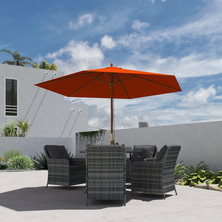 2.5m Wood Garden Parasol Sun Shade Patio Outdoor Wooden Umbrella Canopy, Table Market Umbrella with Vent, 38mm Pole, Rope Pulley Mechanism, Orange