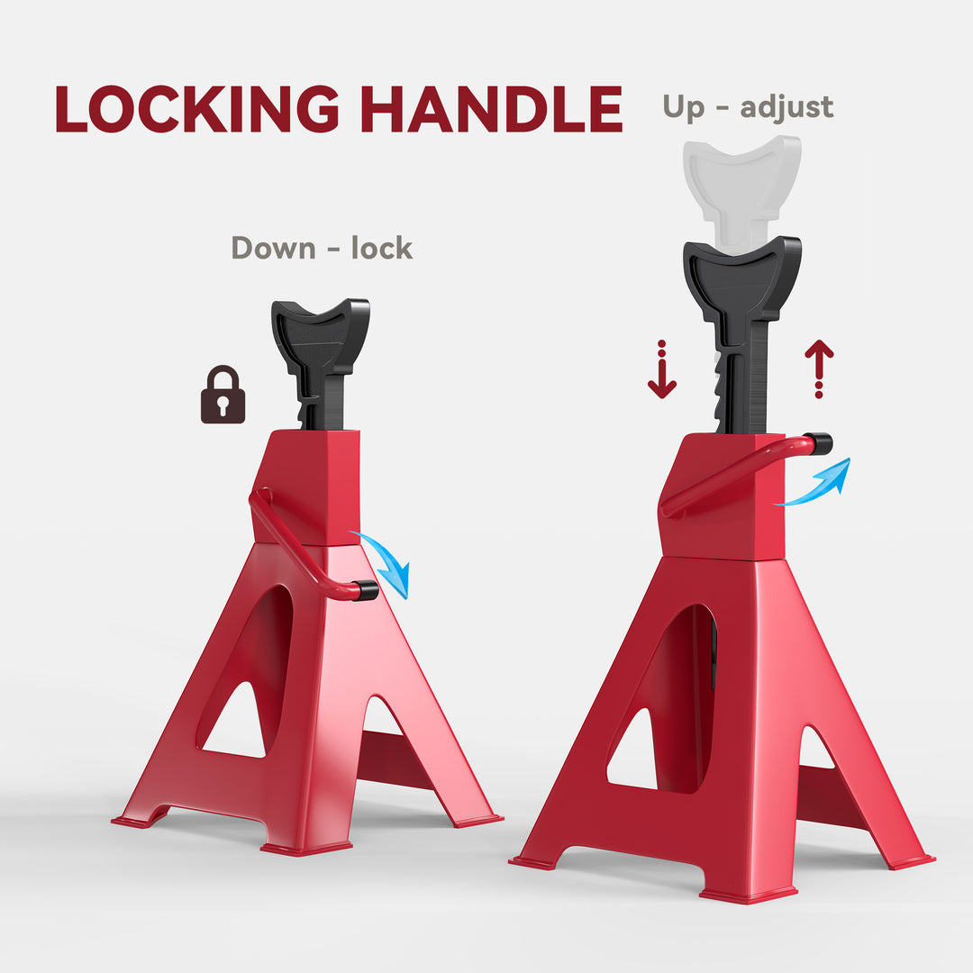 Axle Stands 2 Ton Car Jack Stands Pack of 2, 28-42.5 cm Height Adjustable Support Jack Stand, Heavy Duty Car Lift Tool for Vehicles, Caravans, Workshops, Garages, Red