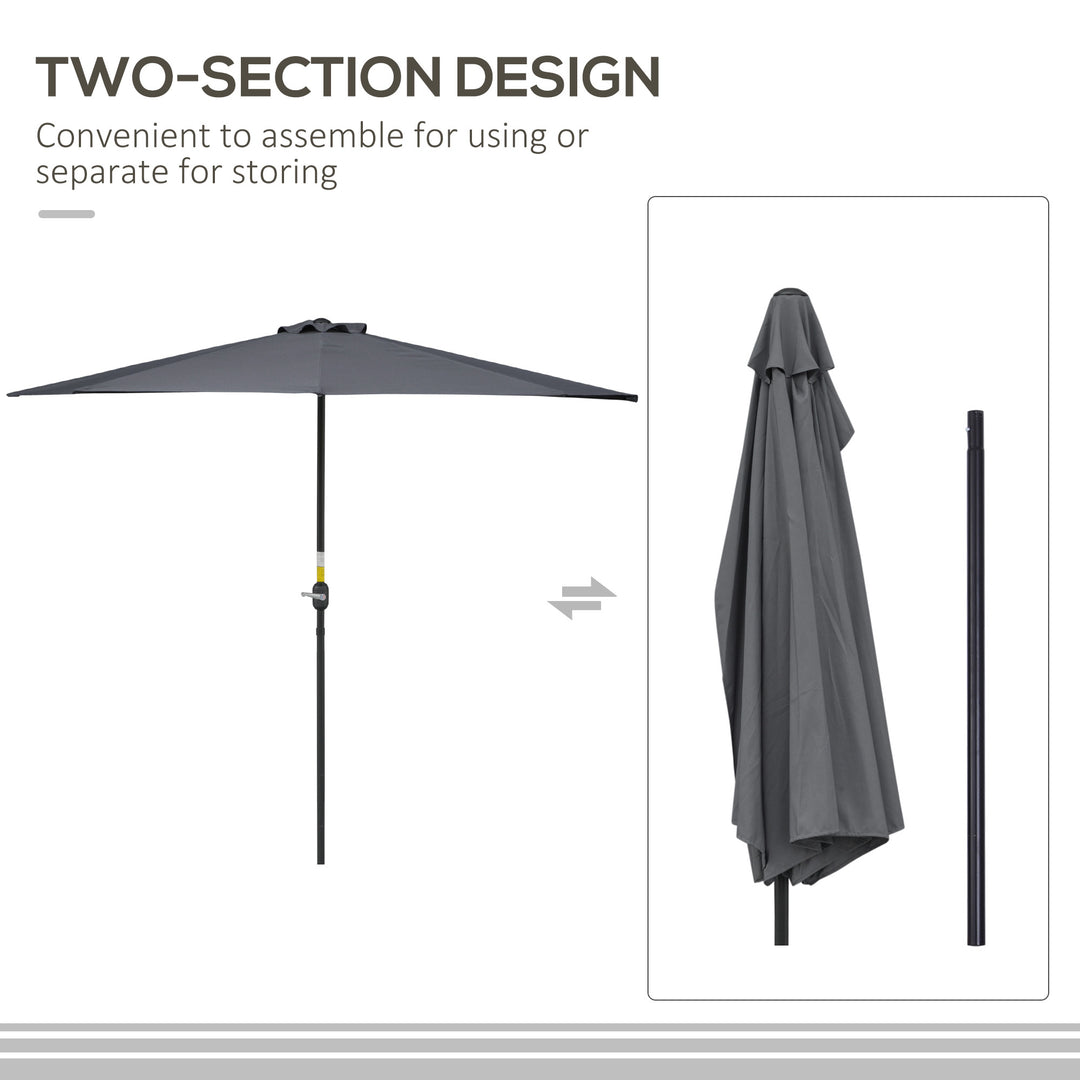 3(m) Half Parasol Semi Round Umbrella Patio Metal Frame Crank Handle for Balcony-- NO BASE INCLUDED, Grey