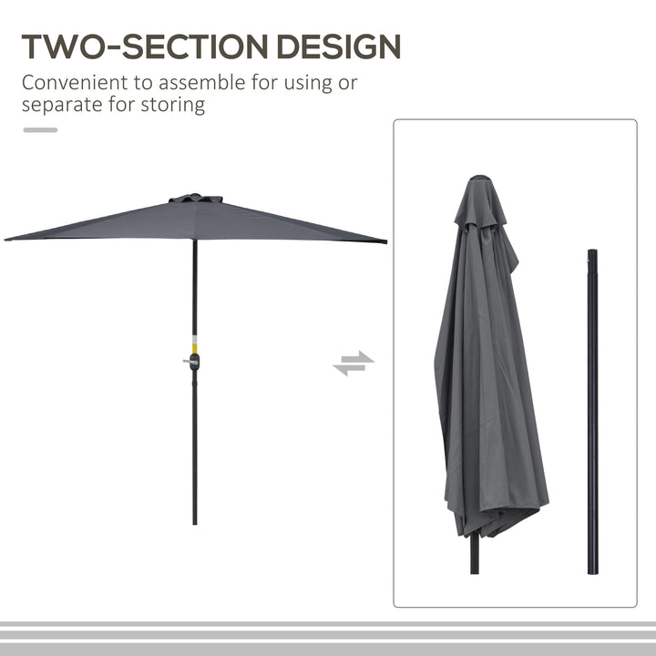 3(m) Half Parasol Semi Round Umbrella Patio Metal Frame Crank Handle for Balcony-- NO BASE INCLUDED, Grey