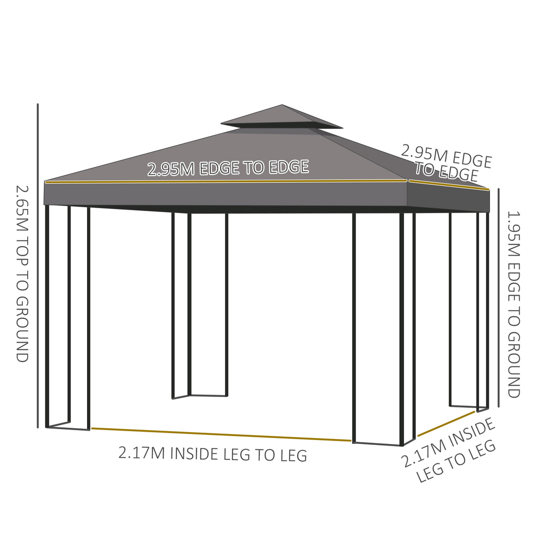 3 x 3 m Garden Gazebo Double Roof Marquee Patio Wedding Party Tent Canopy Shelter with Sidewalls (Brown)
