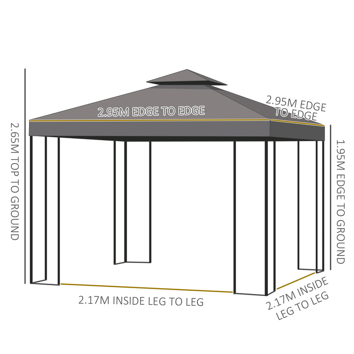 3 x 3 m Garden Gazebo Double Roof Marquee Patio Wedding Party Tent Canopy Shelter with Sidewalls (Brown)